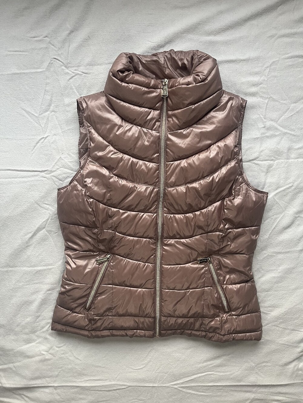 Calvin Klein Shiny Rose Gold Womens Medium Puffer Vest w/ Pockets
